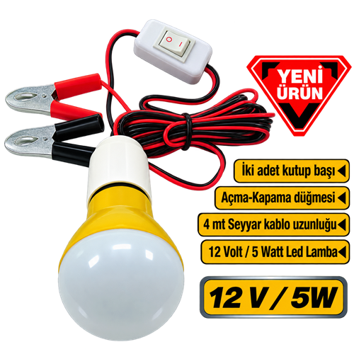 DMAX SEYYAR AKÜ LED LAMBA PLASTİK 5WATT OZS-1857