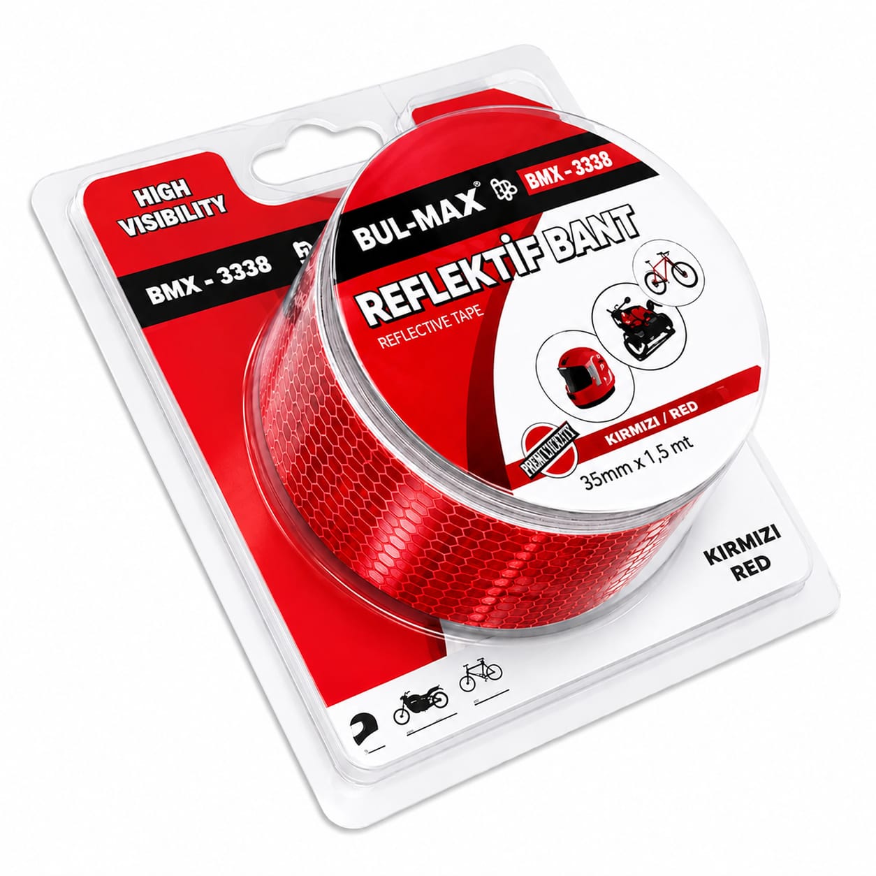BULMAX REFLEKTİF BANDI 35 mm 1.5 mt KIRMIZI