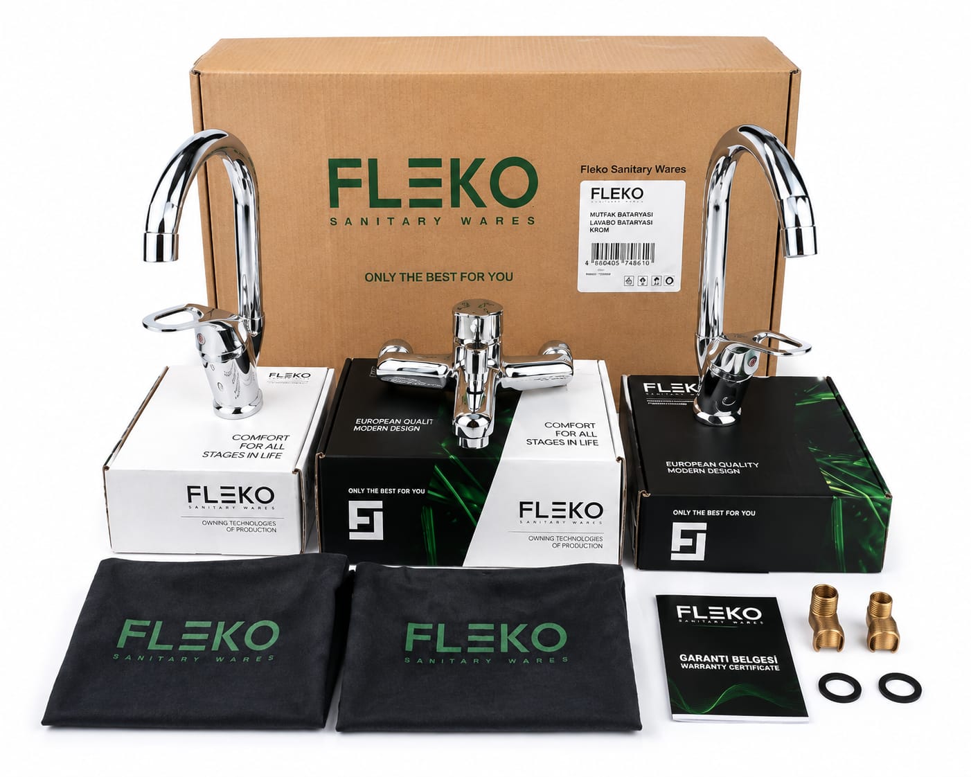 FLEKO 3'LÜ BANYO EVYE LAVABO BATARYA TAKIMI 
