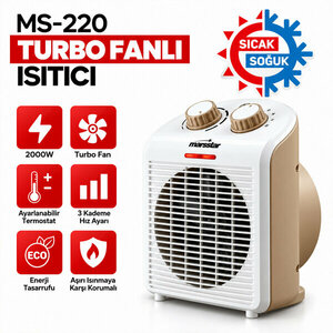 MARSSTAR  ( SICAK & SOĞUK ) ( TURBO FANLI ) ELEKTRİKLİ ISITICI ( SOBA ) ( 3 KADEME HIZ AYAR ) ( 2000W )*8